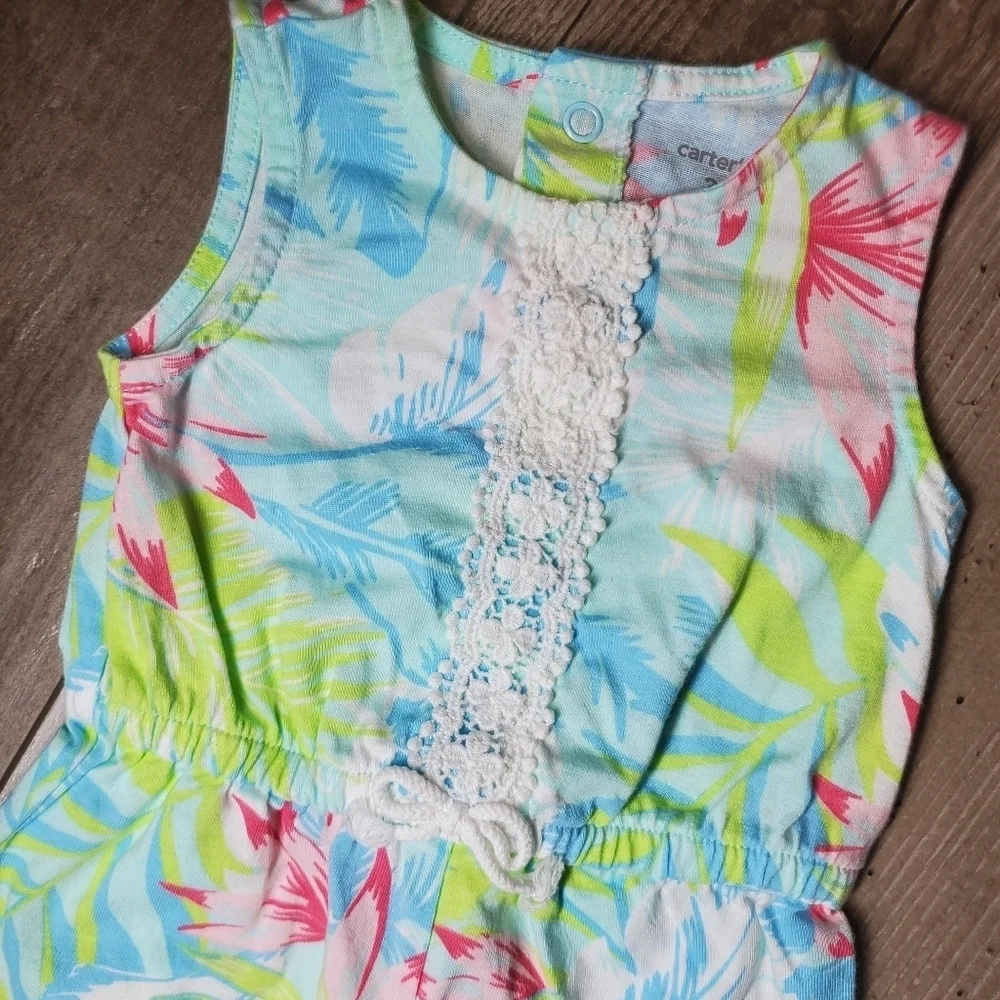 Carter's Blue Tropical Floral Romper Baby Girl Size 3 Months NWOT